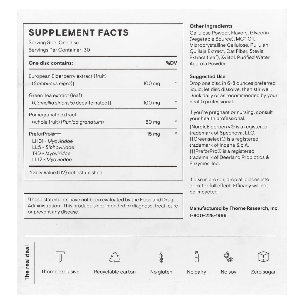 Thorne, Prebiotic+, пребиотики, гранат и ягоды, 30 растворимых дисков с питательными веществами