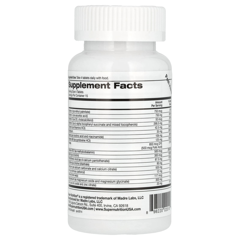 Super Nutrition, Super Immune, высокоэффективные мультивитамины с глутатионом, минералами и травами для укрепления иммунитета, 60 таблеток