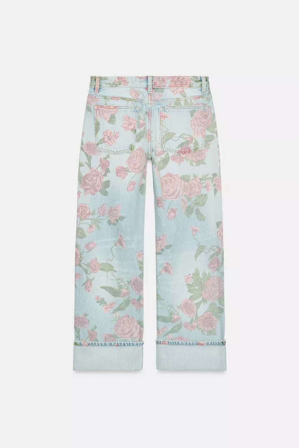 ZARA ДЖИНСЫ TRF LOOSE С НИЗКОЙ ПОСАДКОЙ И ПРИНТОМ, СИНИЙ