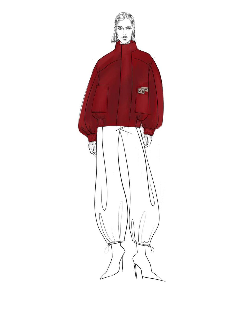 Шерстяной бомбер RED с контрастной подкладкой