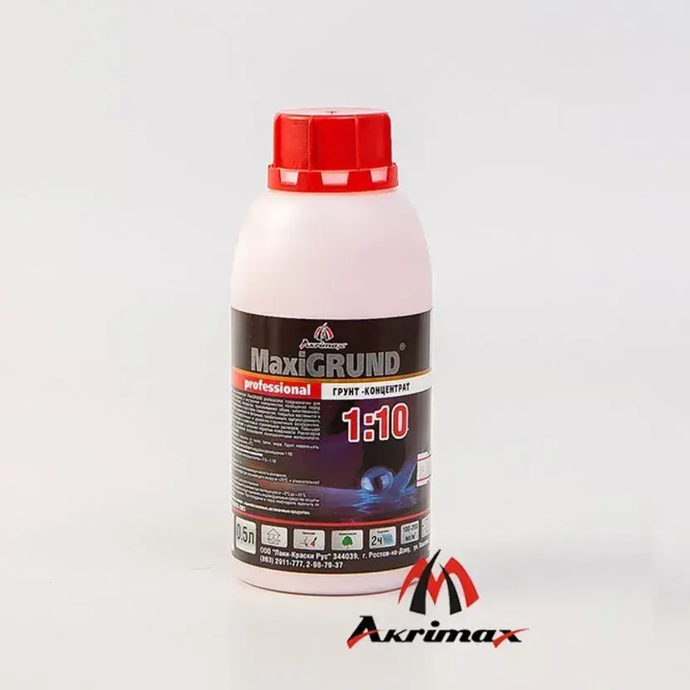 Грунтовка, грунт-концентрат 1:10 акриловый MaxiGrund, 0,5 л универсальная, для стен и потолков, глубокого проникновения, адгезионная, для наружных и внутренних работ