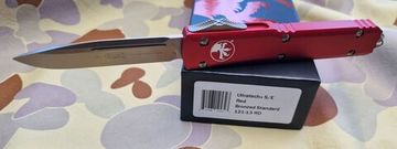 Автоматический нож Microtech MT_121-13RD Ultratech S/E, алюм. рук-ть красная, клинок M390, бронз. стоунвош