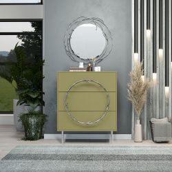 Комод Арт Колор matte Стайл Сильвер с 3 ящиками Зеленая олива матовая