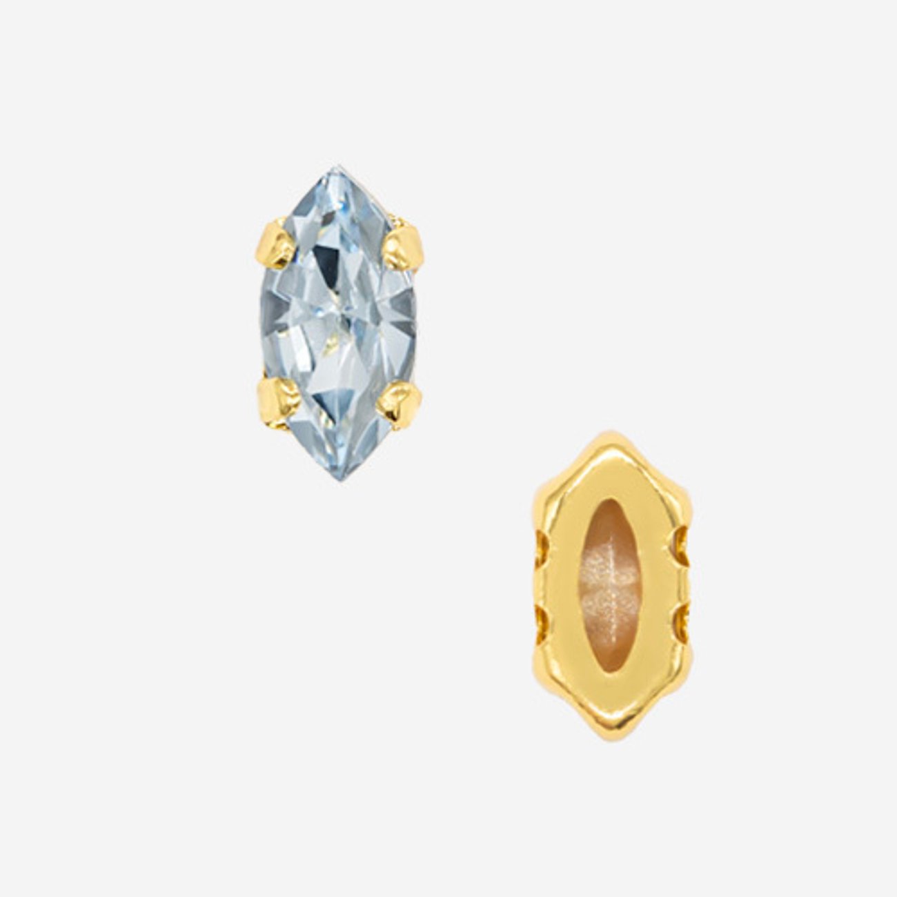 Кристалл Маркиз (Marquise Fancy Stone) в цапах, оттенок "Светлый Сапфир"/"Light Sapphire", 6*3мм, позолота