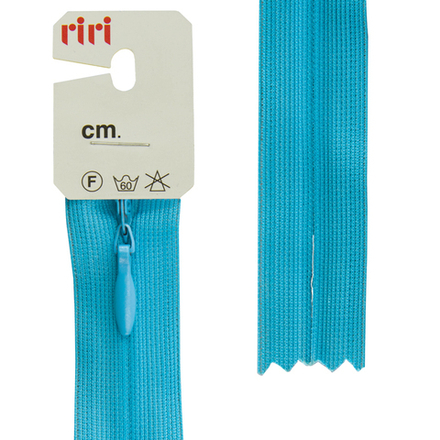 Молния потайная неразъемная (пластик) (Riri, Ткань/пластик, Бирюзовая тесьма 30694, 18)