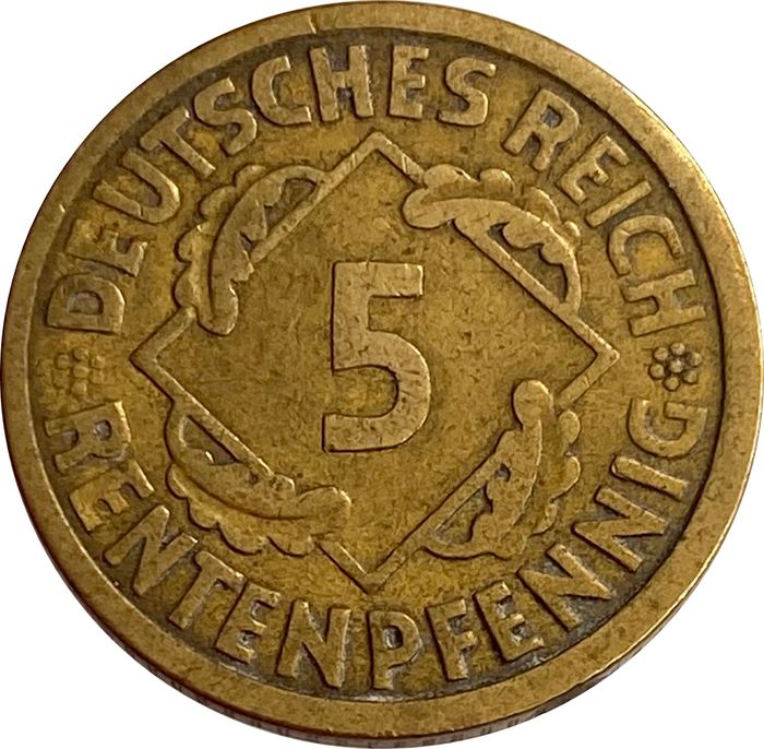 5 рентенпфеннигов 1924 Германия "А"