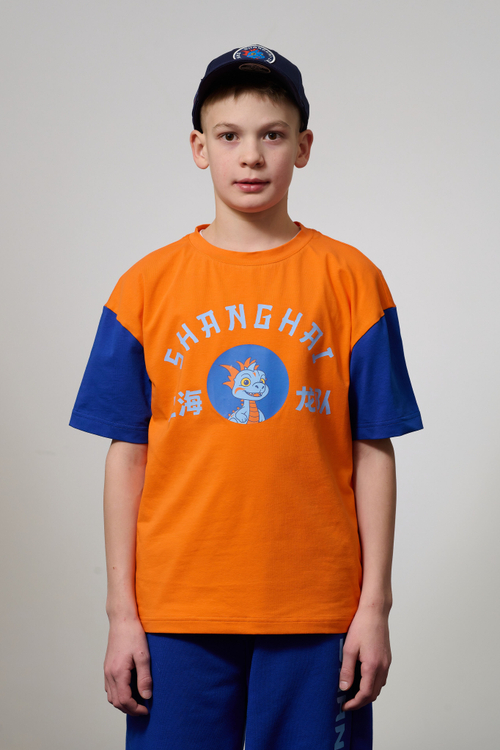 Футболка детская оранжево-синяя