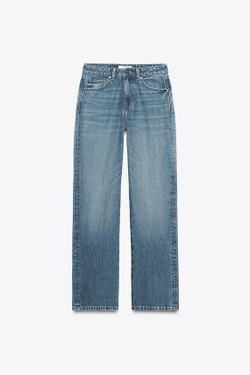 ZARA ДЖИНСЫ Z.03 REGULAR FIT С ВЫСОКОЙ ПОСАДКОЙ И УДЛИНЕННЫМИ БРЮЧИНАМИ, СИНИЙ