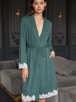 Женский домашний халат длины миди (Размер: L) (Цвет: зеленый)