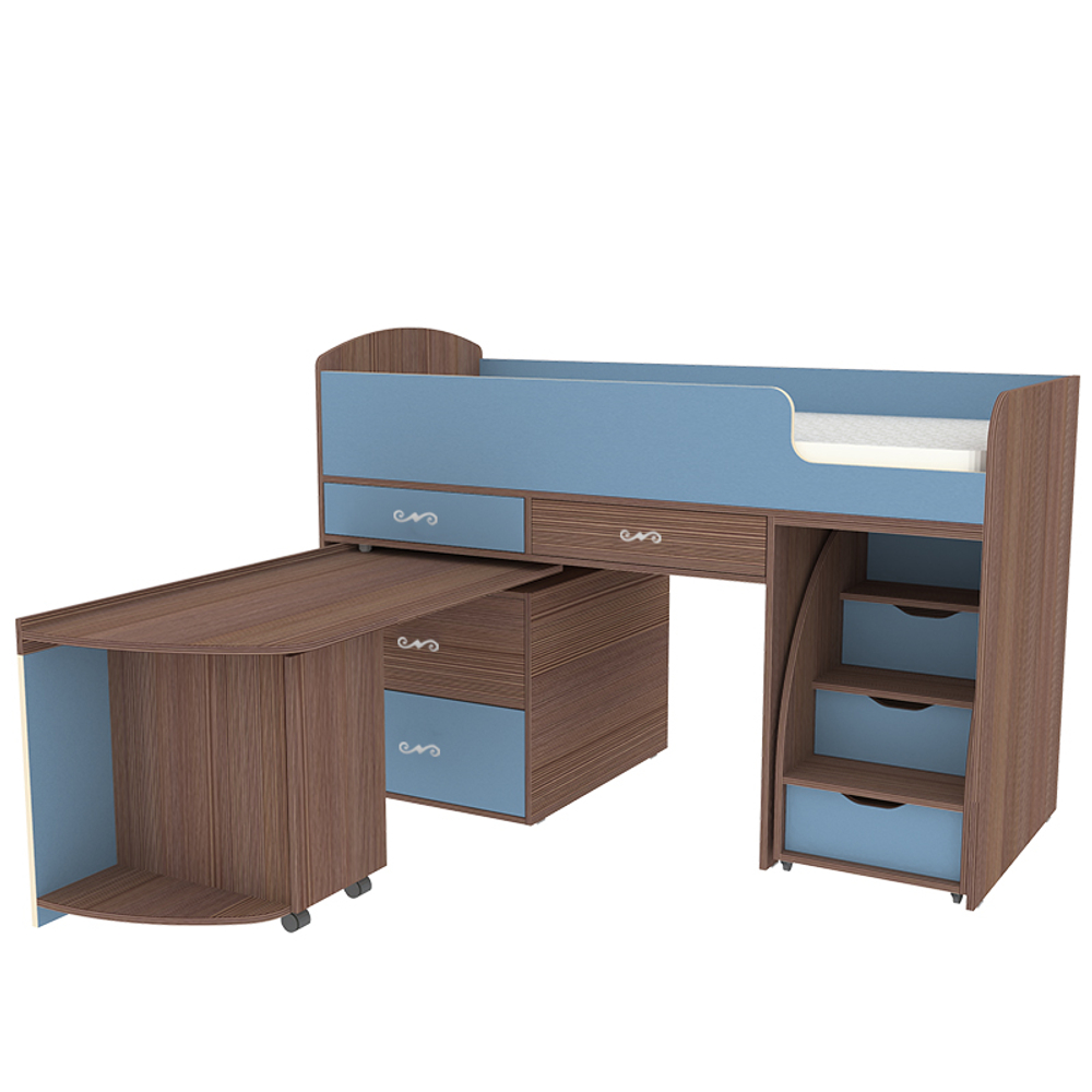 Кровать-чердак КарИВи Малыш 6 Бодего Темный Светло-синий, голубой