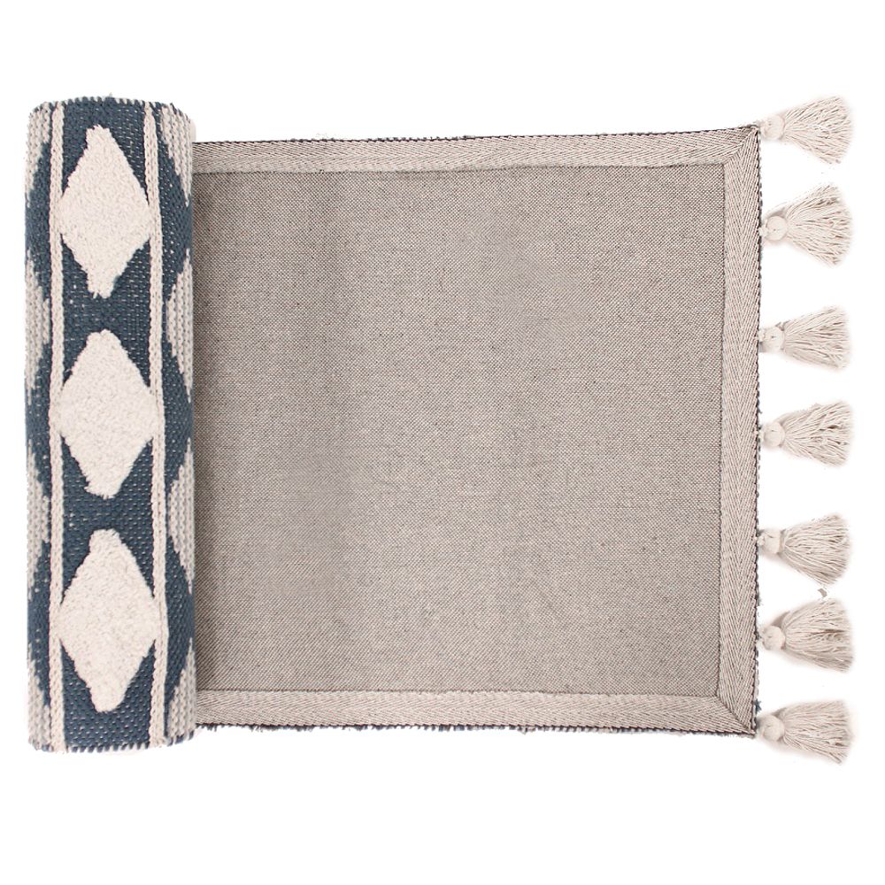 Ковер из хлопка синего цвета с геометрическим принтом Ethnic 70х160 Tkano