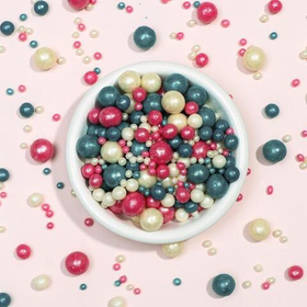 Шарики кранч бирюза, красный, серебро  100 гр.