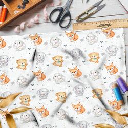 Ткань шифон игрушечные белочки, зайчики, мишки и слоники