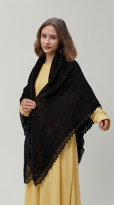 Оренбургский пуховый платок П2-150-07 черный