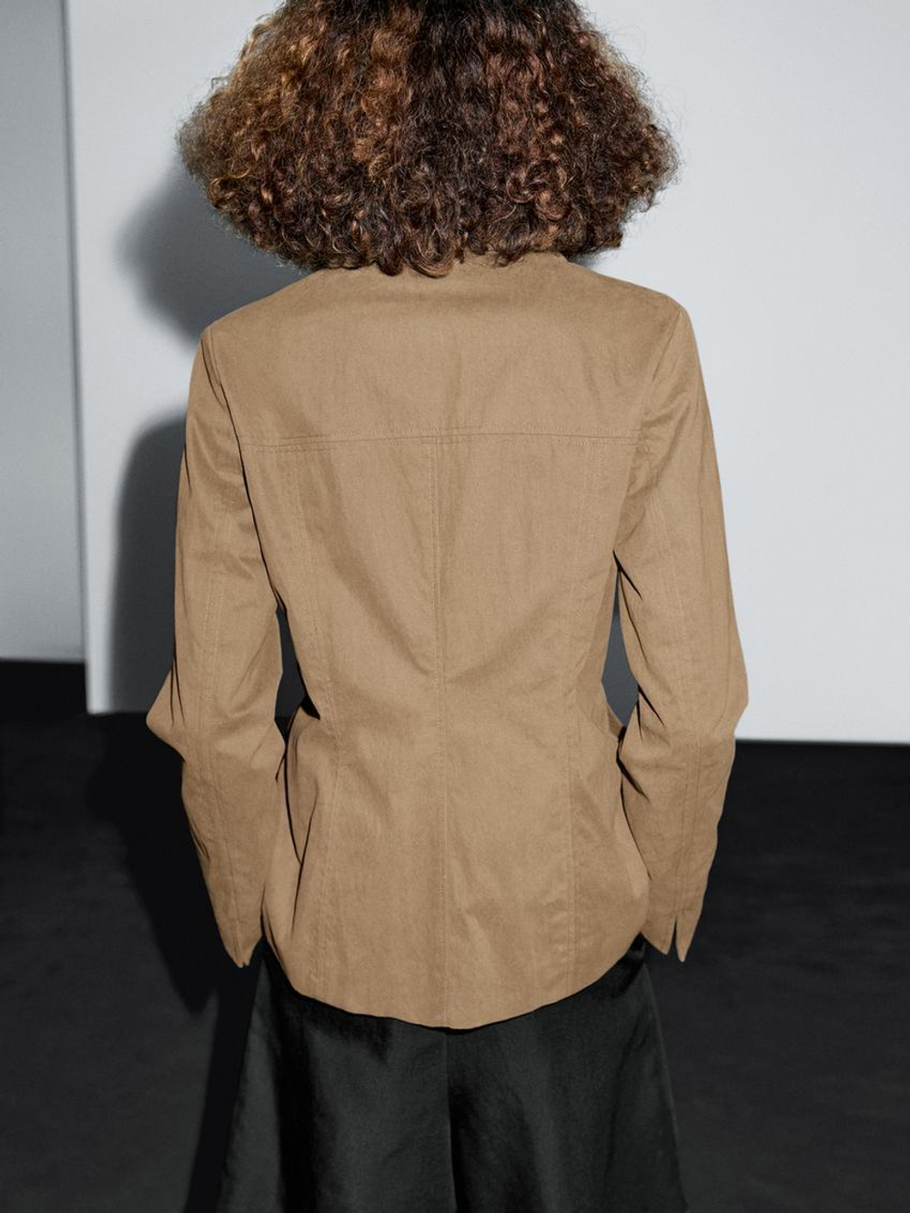 Massimo Dutti Блейзер из смесового хлопка с пуговицей, бежевый