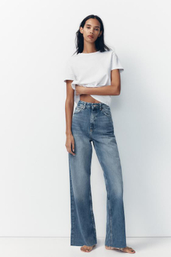 ZARA ДЖИНСЫ С ВЫСОКОЙ ПОСАДКОЙ TRF WIDE LEG, СИНИЙ