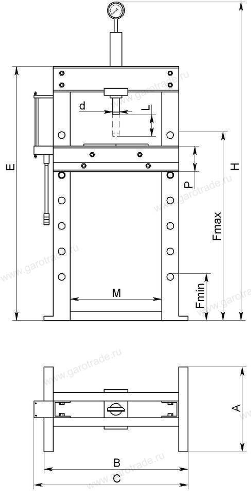 Пресс напольный гидравлический, усилие 12 т RP-12F (JT)