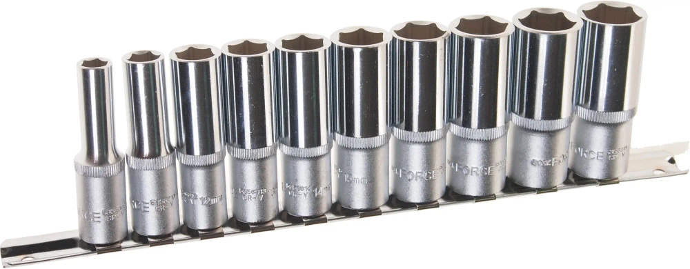 Набор торцевых головок RF-3102-5: 3/8"DR 6-гранных глубоких на планке 10пр. ROCKFORCE