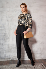 22478 Блузка женская (бежево-черный принт)