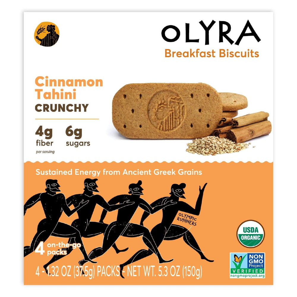 Olyra, органическое печенье для завтрака, тахини с корицей, 4 упаковки по 37,5 г (1,32 унции)