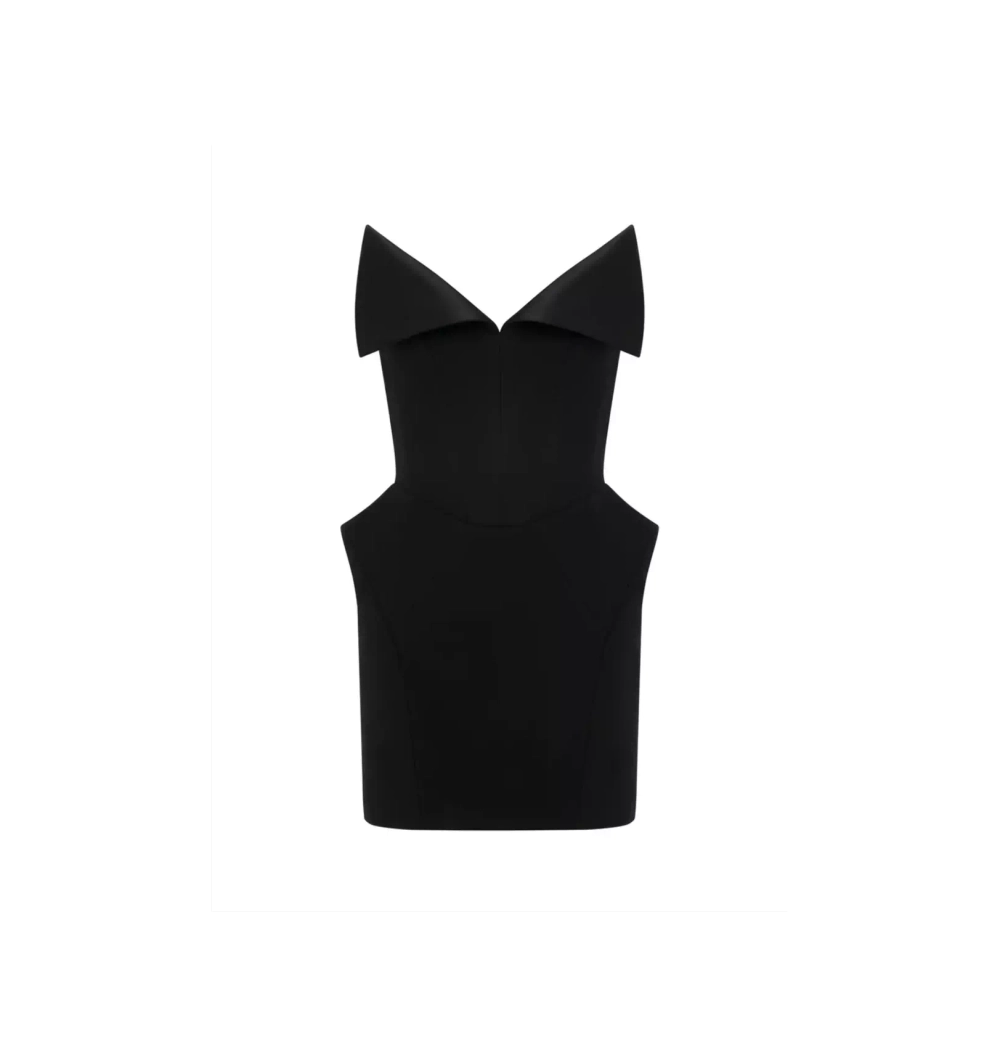 Платье черное мини с лацканами