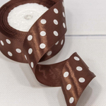 Лента Атласная 3,8см х 28м Сатин горох (Коричневый)