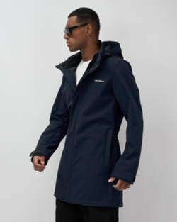Парка спортивная мужская с капюшоном softshell темно-синего цвета 9565TS