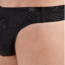 Мужские трусы стринги черные с рисунком зебры HOM OSLO G-String 402748_40J004