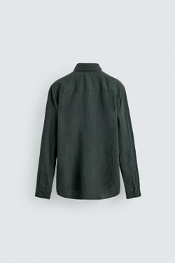 ZARA РУБАШКА ИЗ 100% ЛЬНА, ТЕМНО-ЗЕЛЕНЫЙ