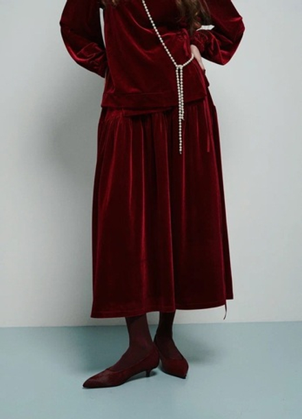 Юбка на кокетке из бархата, "Вишневый пунш"