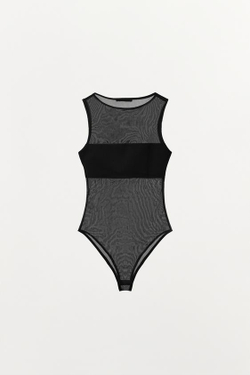 ZARA БОДИ ИЗ КОМБИНИРОВАННОЙ ТКАНИ, ЧЕРНЫЙ