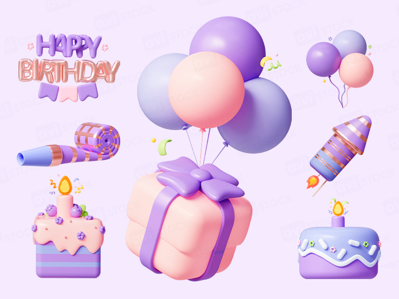 3D иконки PNG: День рождения — торты, шарики, подарок