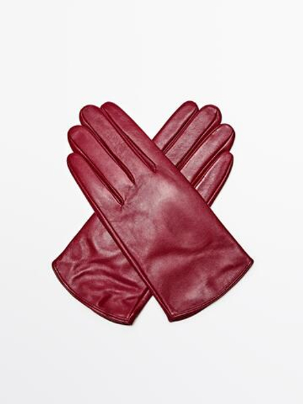 Massimo Dutti Перчатки из кожи наппа, красный