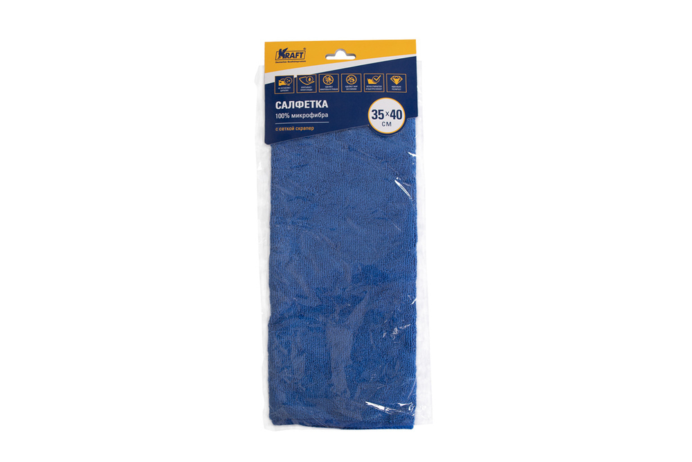 Салфетка микрофибра (35х40см) с сеткой скрапер Kraft