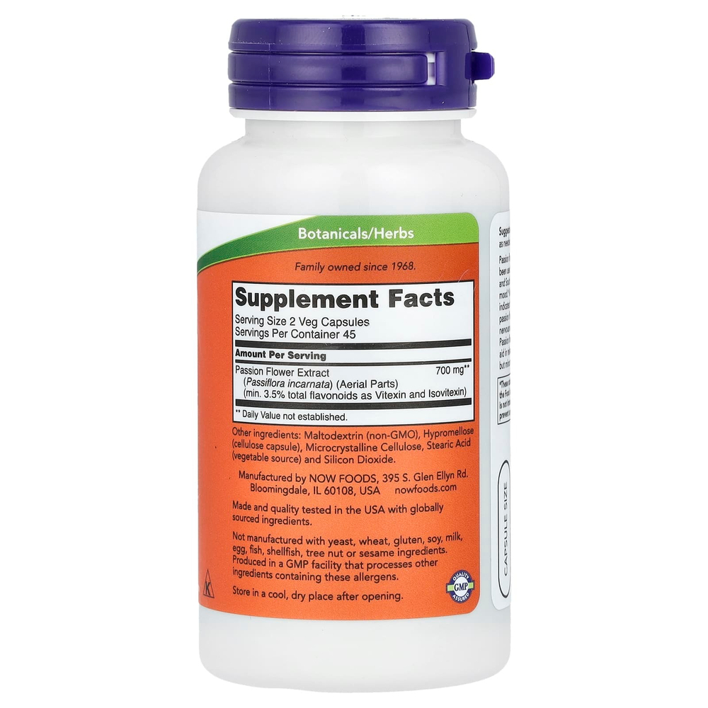NOW Foods, пассифлора, 350 мг, 90 растительных капсул