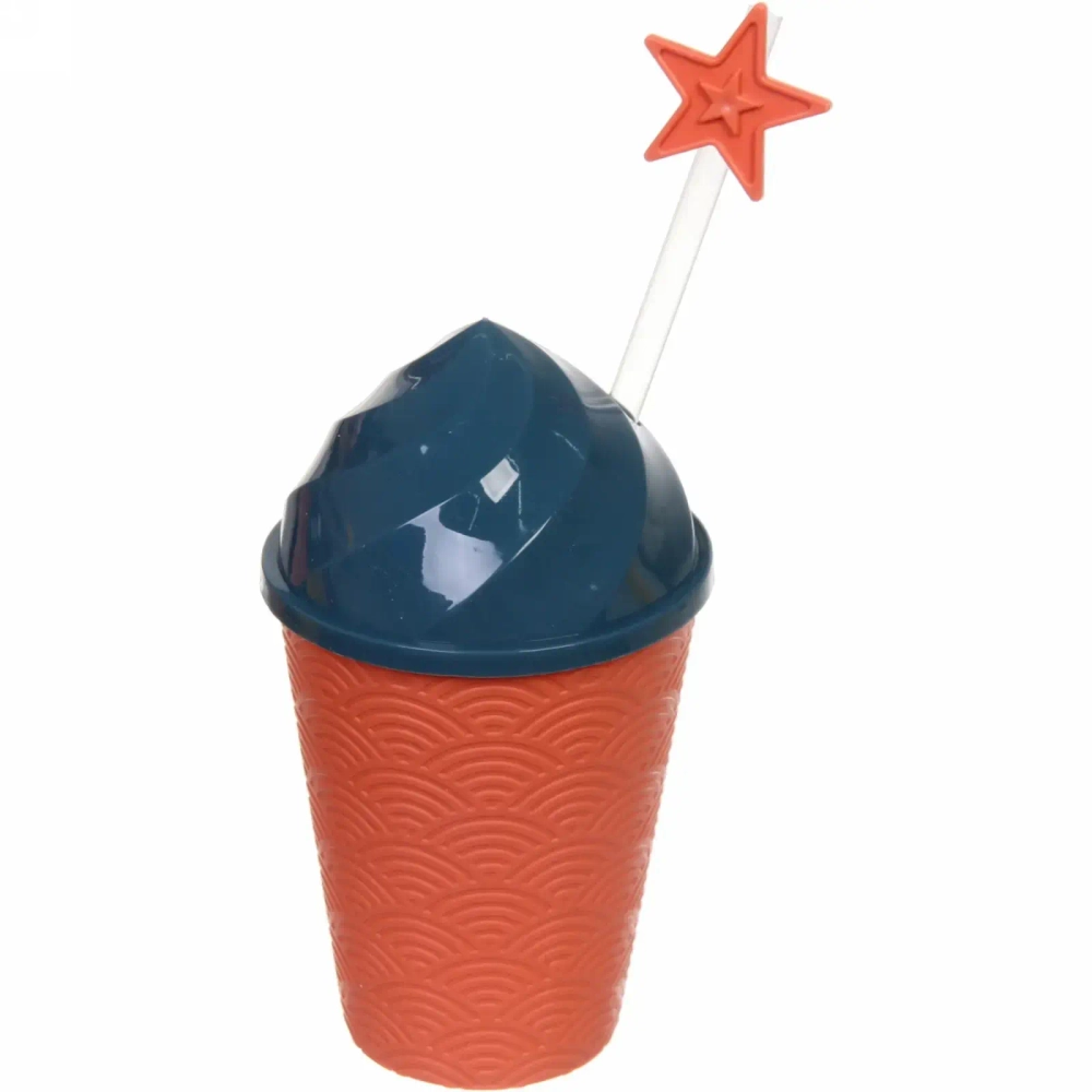 Стакан пластиковый 500мл «Волна» с трубочкой и крышкой, цвета микс