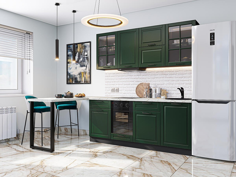 Прямая модульная кухня Дублин-03 Special Green - Graphite 2140*1950*600