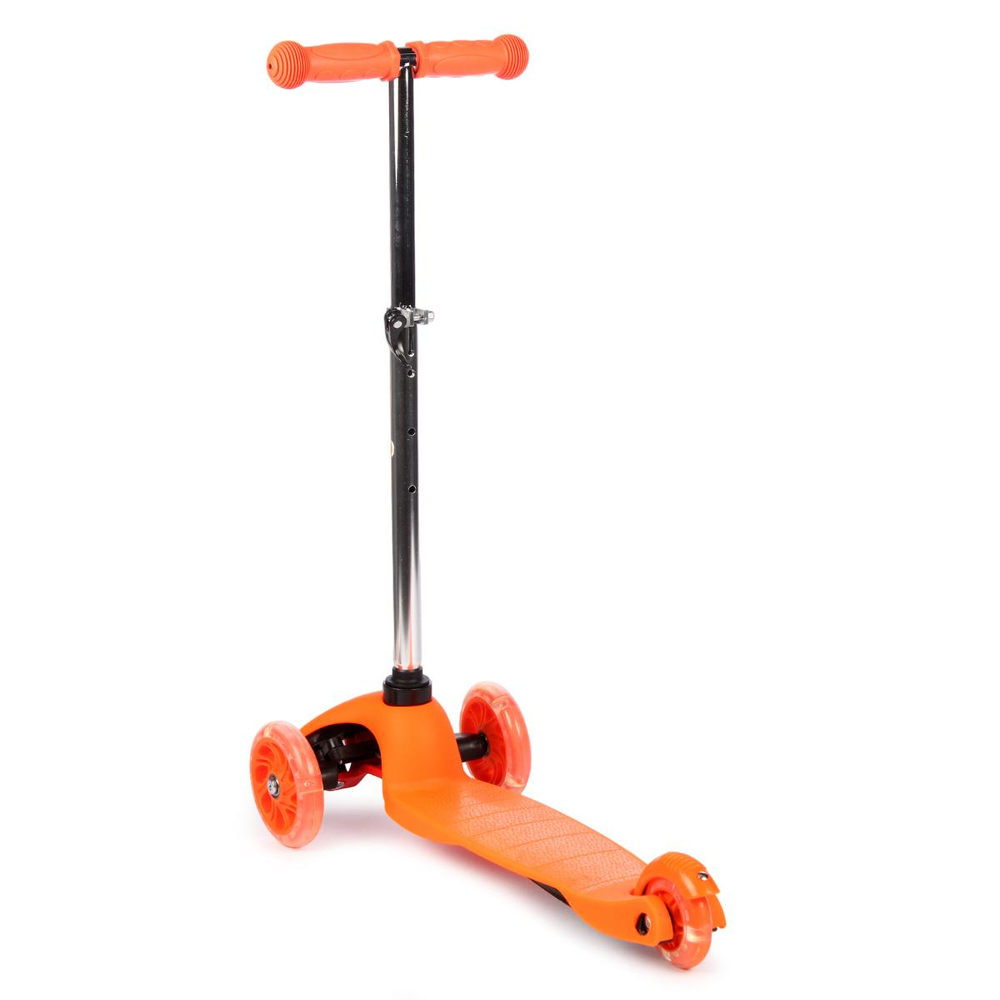 Самокат трехколесный колеса PVC со светом 110 мм, заднее колесо со светом, дека размер 52х10,5 см, р