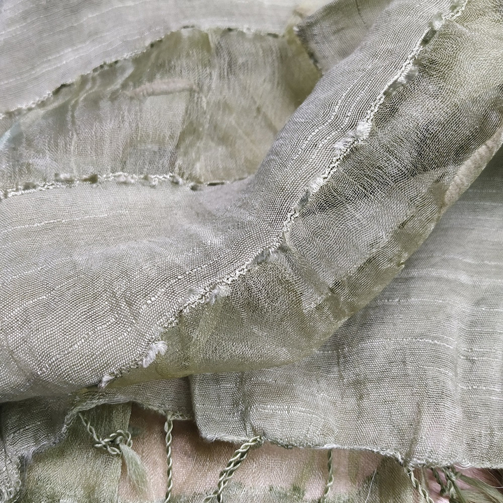 Палантин Органза плотная с прозрачными полосками цвет зеленый 70х190см.