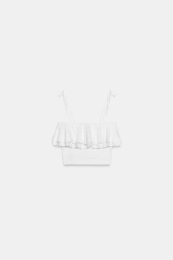 ZARA ТОП С ВОЛАНАМИ, БЕЛЫЙ