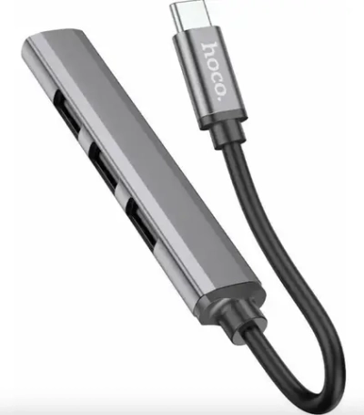 Переходник Hoco (HB26) USB 4 в 1 USB/USB3.0/USB2.0*3 (Metal Gray)
