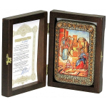 Инкрустированная рукописная икона Благовещение Пресвятой Богородицы 15х10см на натуральном дереве, в подарочной коробке