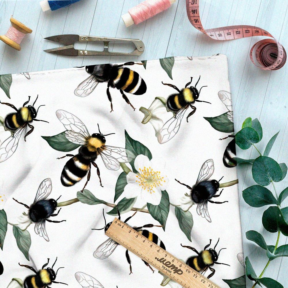 Ткань премиум Оксфорд 600D пчелы в цветах