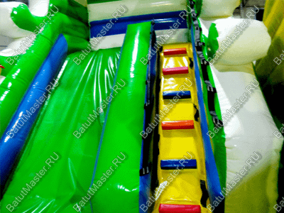 Коммерческий батут "Белый клык" желто-зелёный с механизированной головой, размер 6*5*4 м