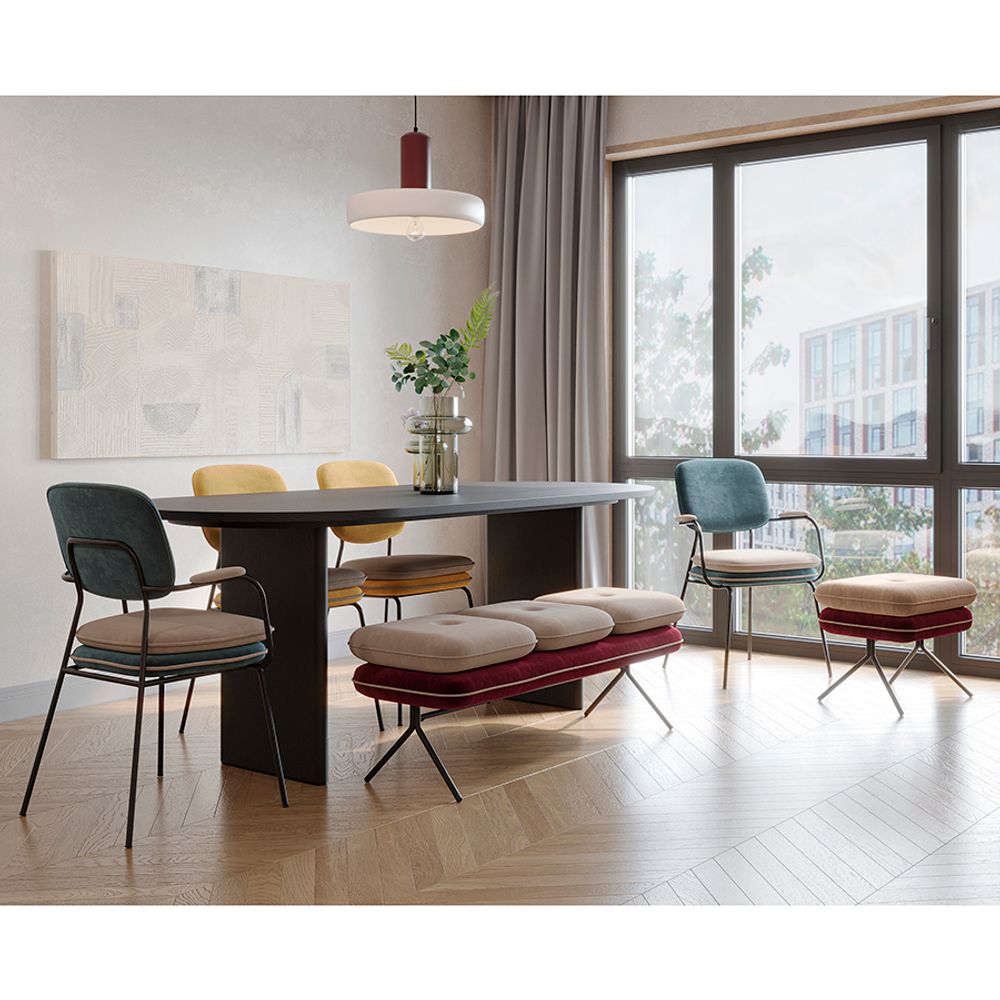 Стул с подлокотниками и контрастным кантом Pea, велюр, сине-зеленый/бежевый