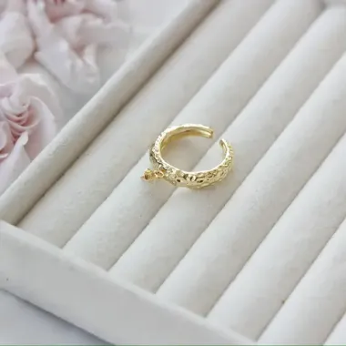 Кольцо с петелькой и штырьком для вклейки, регулируемое, позолота, Д072