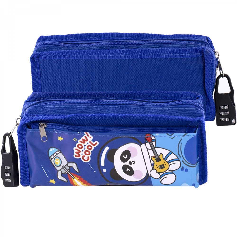 Пенал - косметичка, Alingar, ПВХ, молния, боковой карман, кодовый замок, 90 х 210 мм, "Музыкант", синий (панда космонавт)