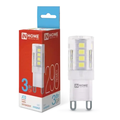 Лампа светодиодная LED-JCD 3Вт 230В G9 6500К ХОЛОДНЫЙ 290Лм IN HOME