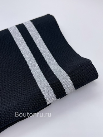 Подвяз трикотажный черный с серебристыми полосками 0.9м, ширина 14-15 см