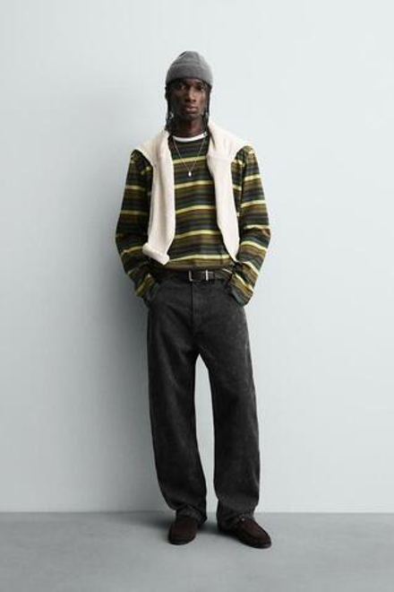 ZARA БРЮКИ BAGGY FIT С ПРИНТОМ И ЭФФЕКТОМ ПОТЕРТОСТИ, ТЕМНО-СЕРЫЙ